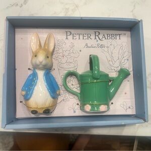 Brand new in box Peter Rabbit large salt and pepper shakers!